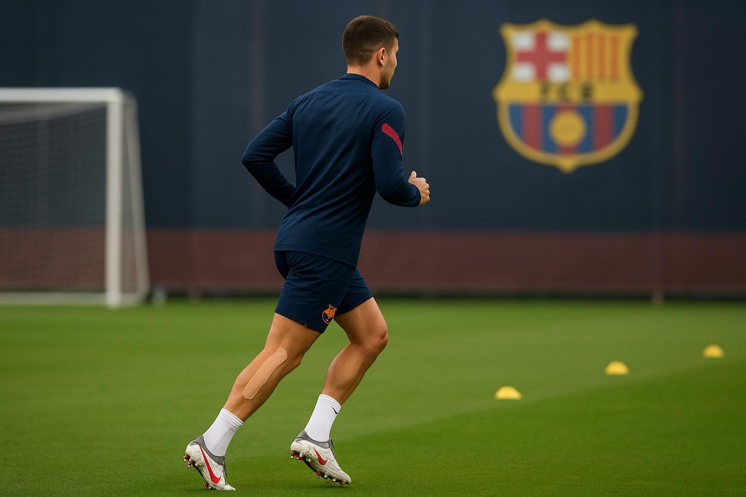 Speler van FC Barcelona in trainingscontext na hamstringblessure, met focus op herstel richting WK