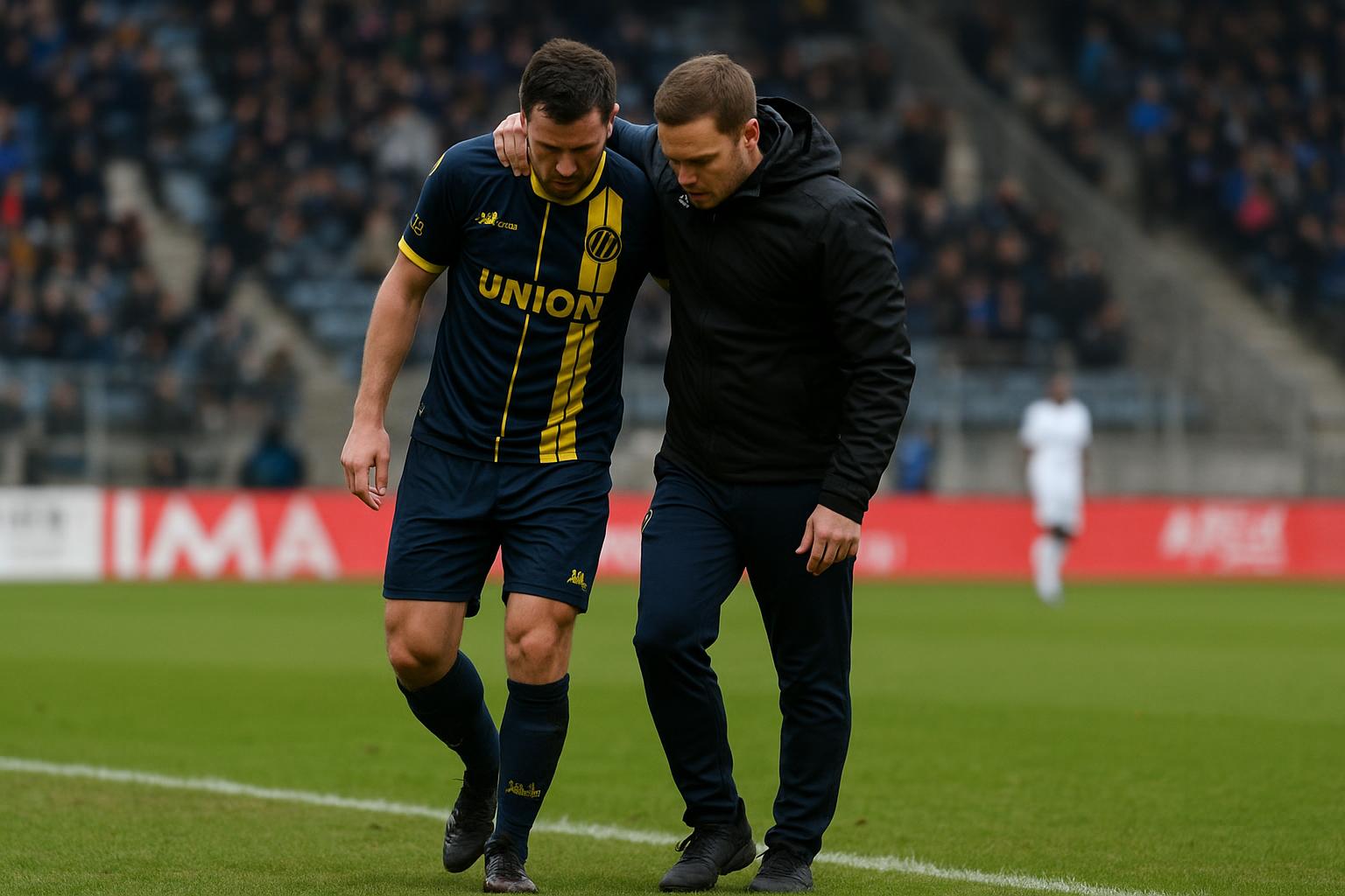 Speler van Union SG verlaat geblesseerd het veld tijdens de wedstrijd tegen KAA Gent
