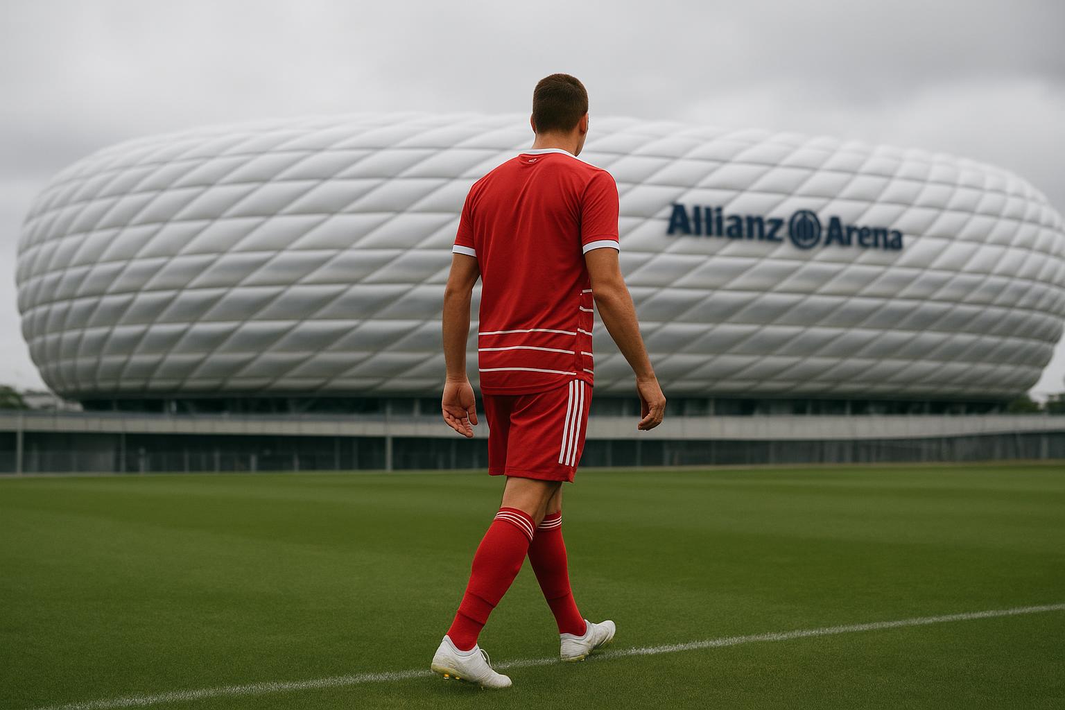 Omgeving rond de Allianz Arena met Bayern-context, zonder herkenbare gezichten
