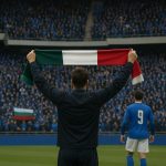 Italiaanse vlaggen in een stadionomgeving rond een internationale wedstrijd