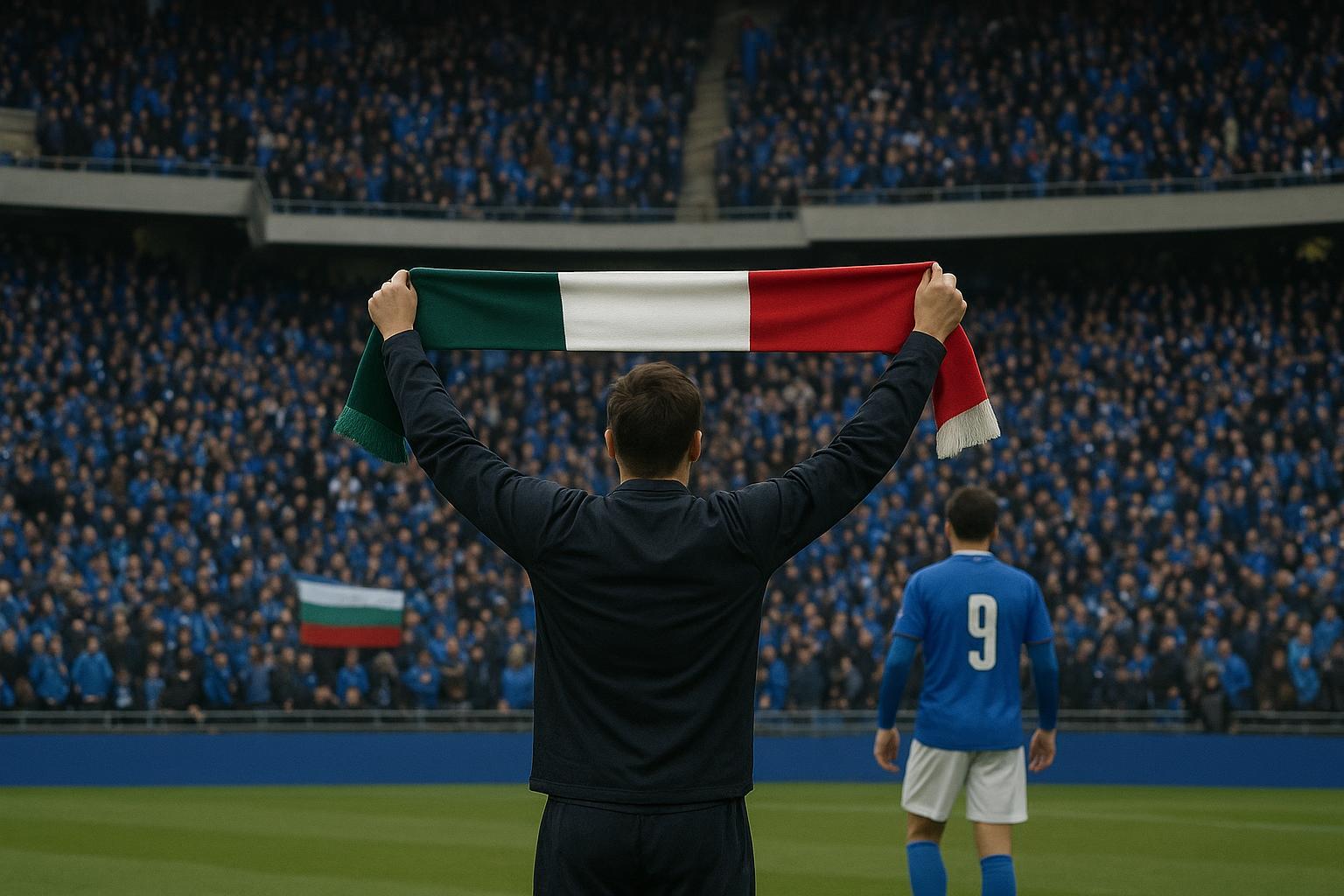 Italiaanse vlaggen in een stadionomgeving rond een internationale wedstrijd
