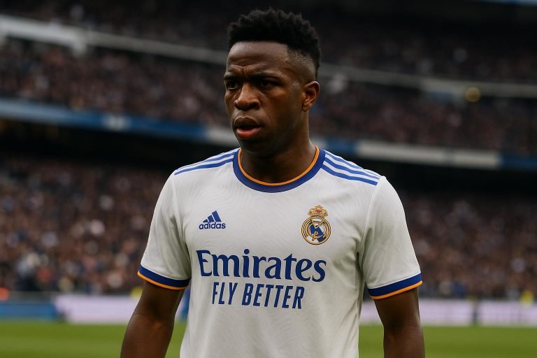 Vinícius Júnior in het shirt van Real Madrid in een stadioncontext