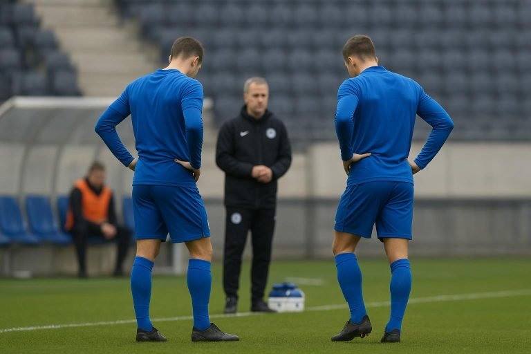 Spelers van KAA Gent op het veld terwijl de ploeg met blessurezorgen kampt