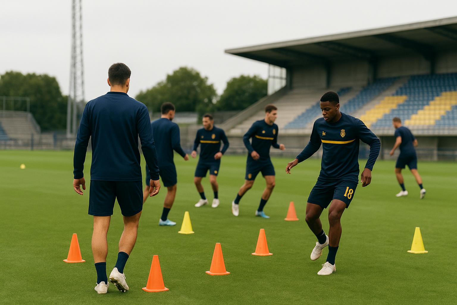 Union Saint-Gilloise werkt een training af in aanloop naar de derby, zonder herkenbare gezichten in beeld.