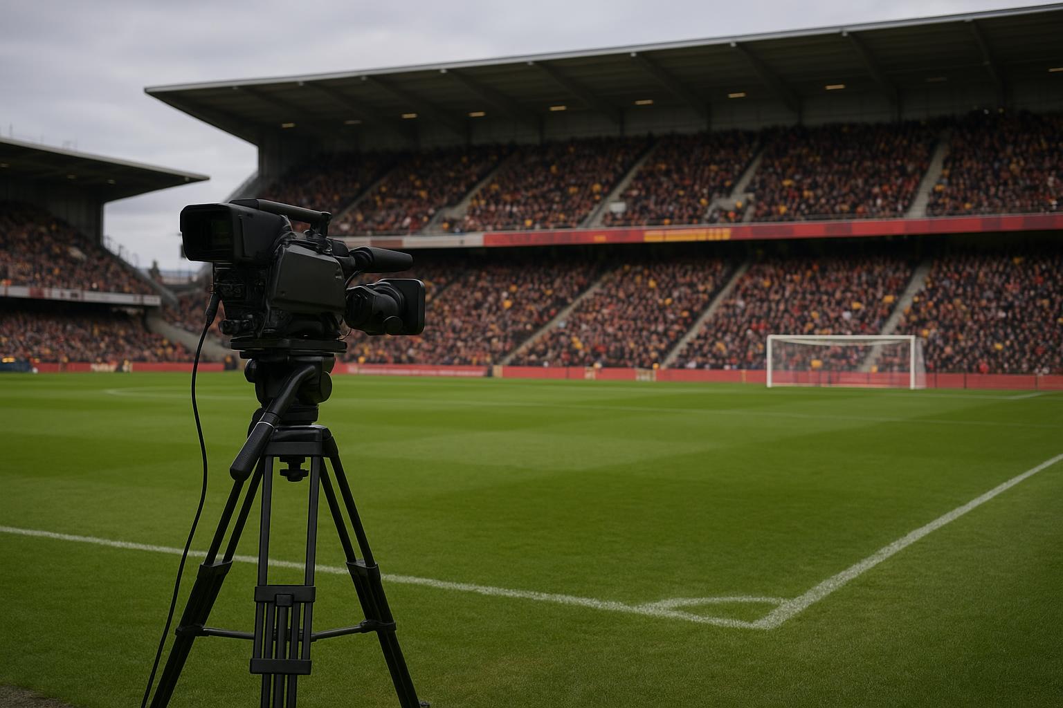 Stadionsfeer met camera-opstelling tijdens een bekerwedstrijd, verwijzend naar de discussie over uitzendrechten.