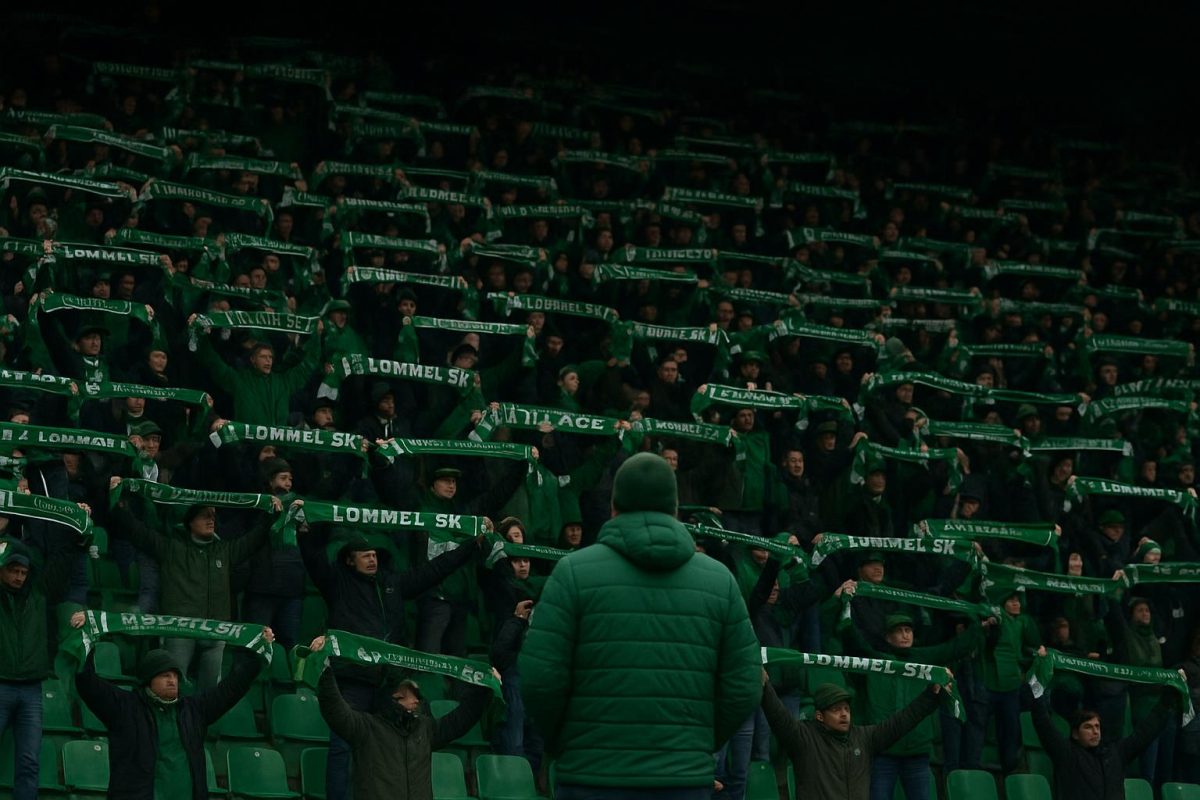 Supporters van Lommel SK in de tribune tijdens een wedstrijd