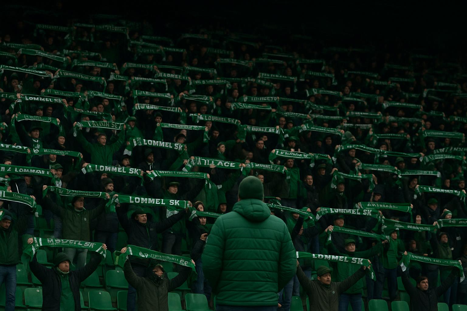 Supporters van Lommel SK in de tribune tijdens een wedstrijd