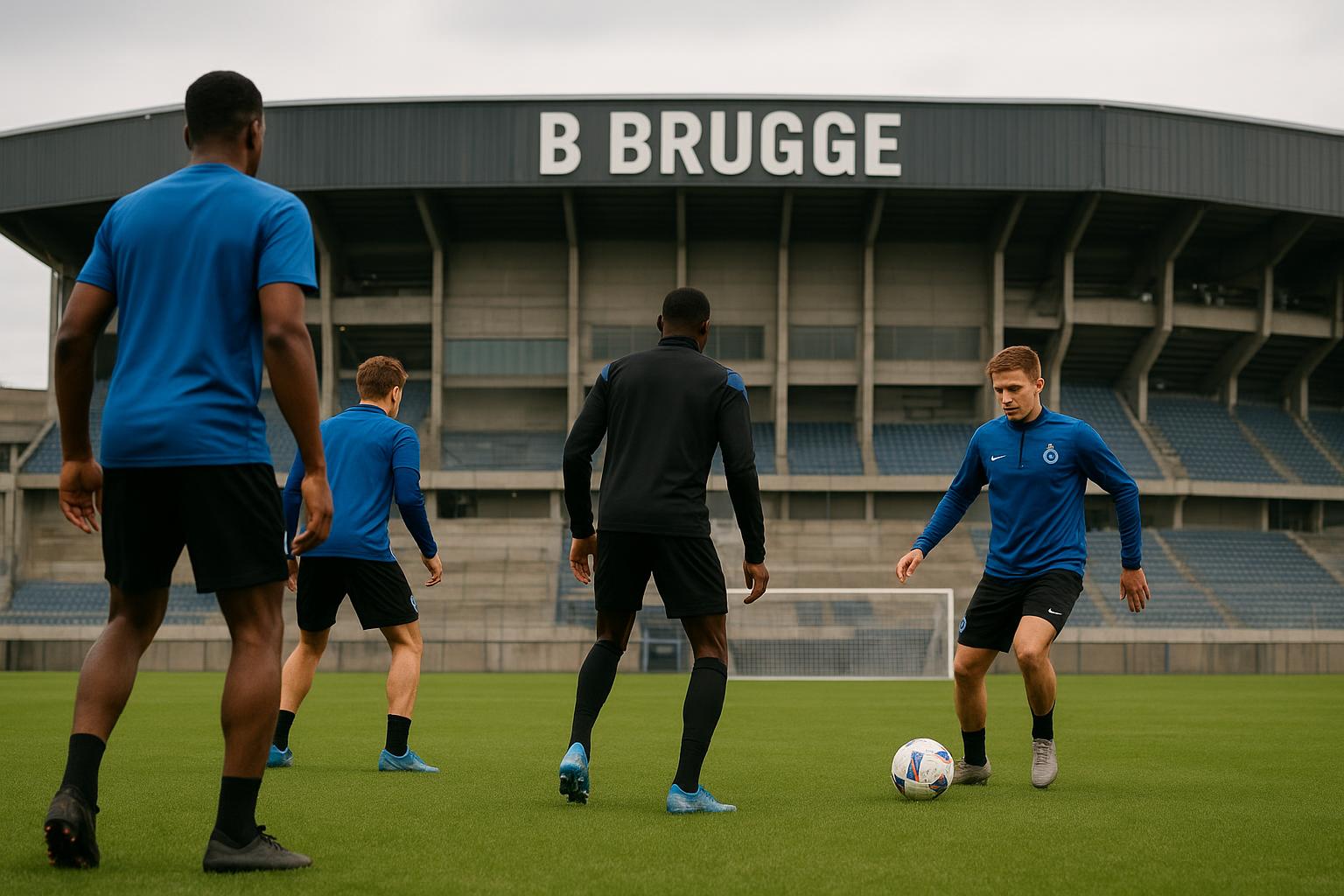 Spelers van Club Brugge op het trainingsveld in aanloop naar een drukke zomermercato