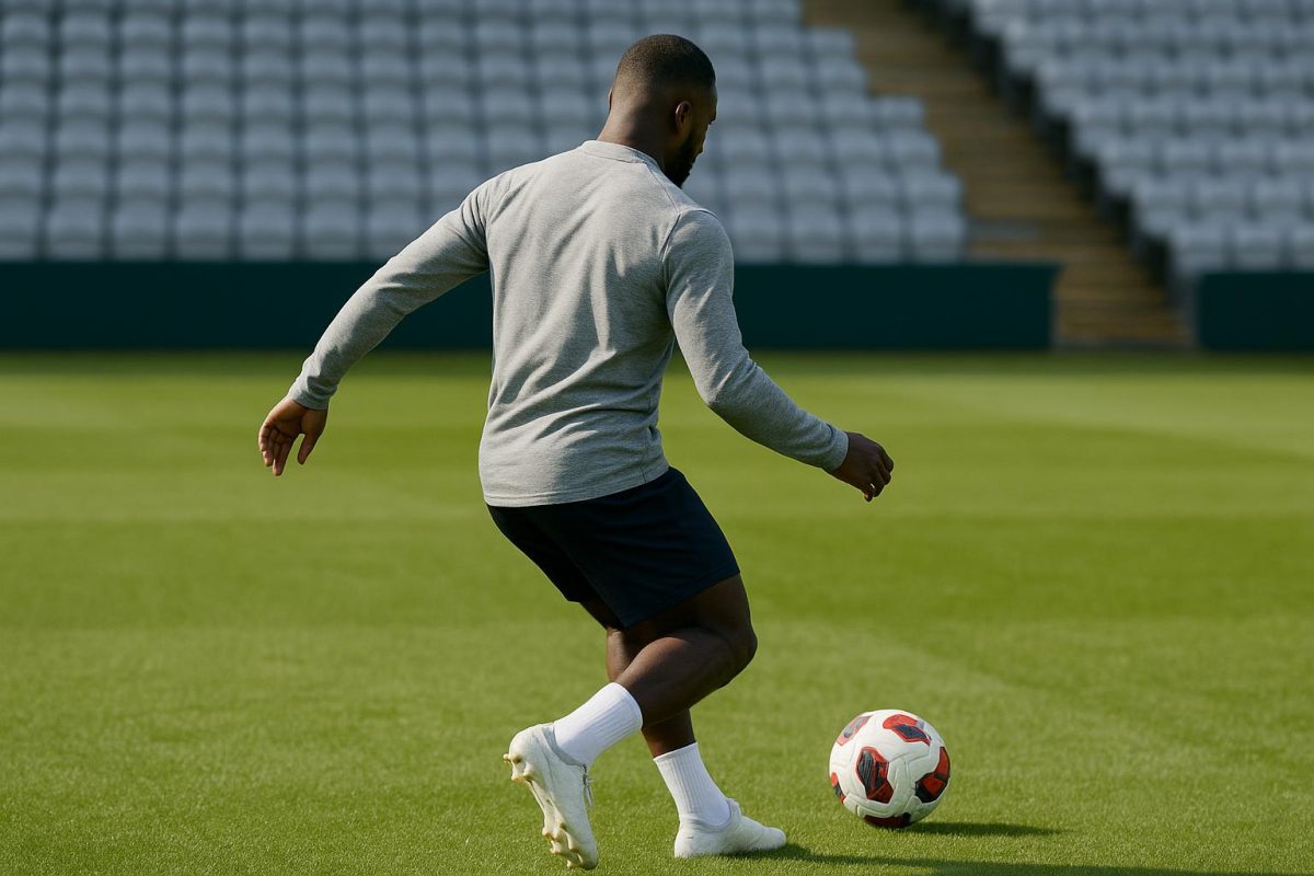 Dieumerci Ndongala tijdens een trainingsmoment op een voetbalveld