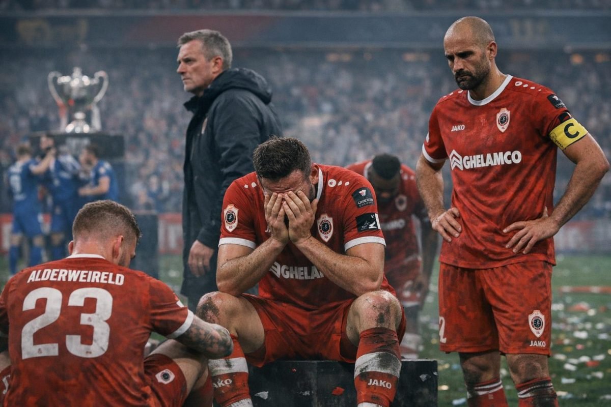Teleurgestelde Antwerp-spelers na de bekerfinale