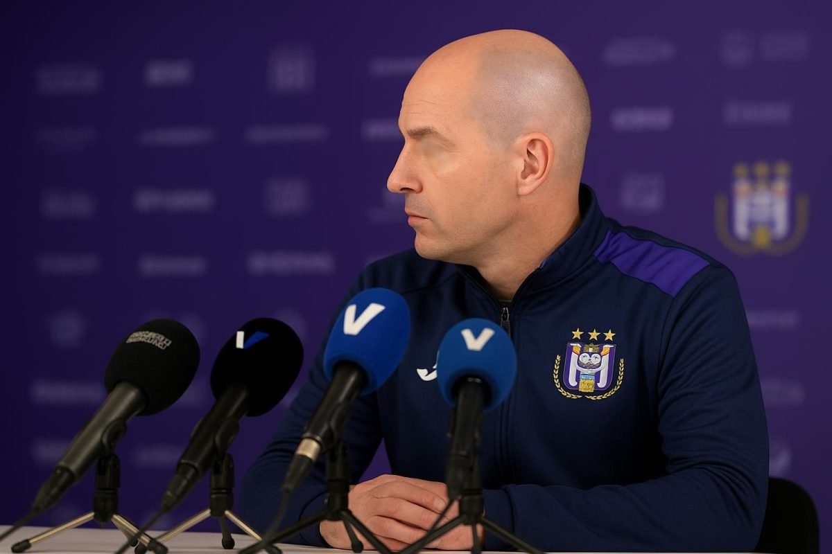 Jeremy Taravel, coach van RSC Anderlecht, tijdens een persmoment