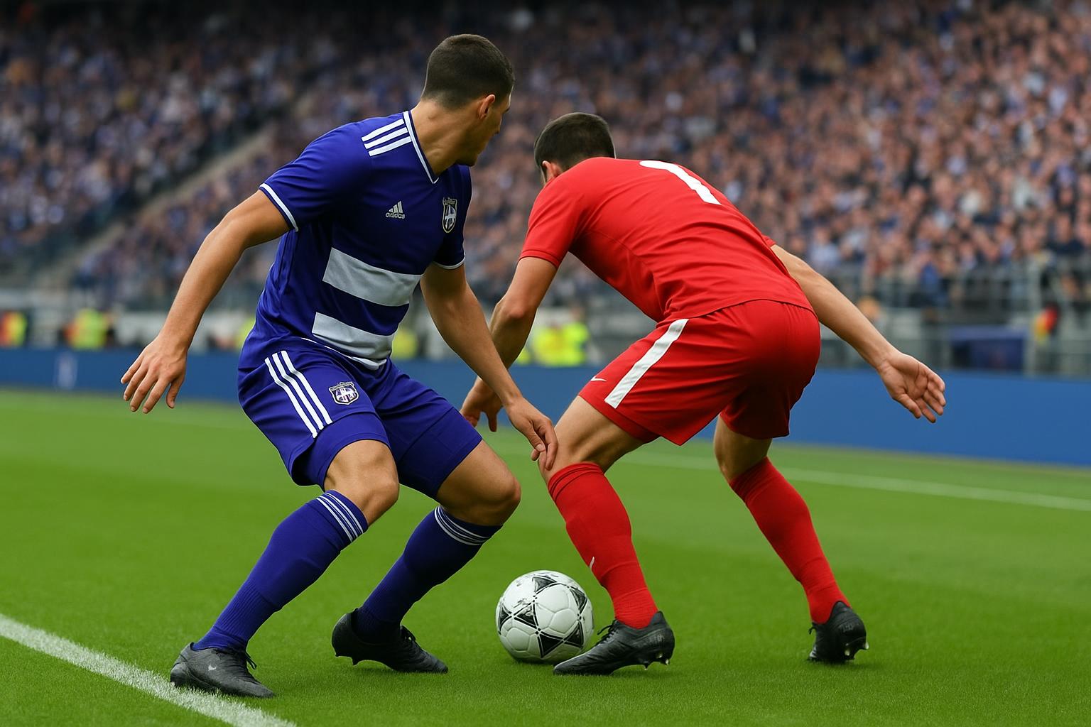 Ludwig Augustinsson van RSC Anderlecht in duel tijdens een wedstrijd in het Lotto Park