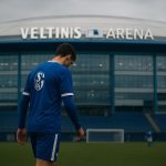 Buitenzicht van de Veltins-Arena, het stadion van Schalke 04 in Gelsenkirchen.