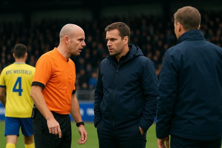 Issame Charaï van Westerlo in discussie langs de zijlijn tijdens een wedstrijd