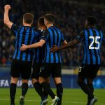 Spelers van Club Brugge vieren een doelpunt in de Planet Group Arena tegen KAA Gent.