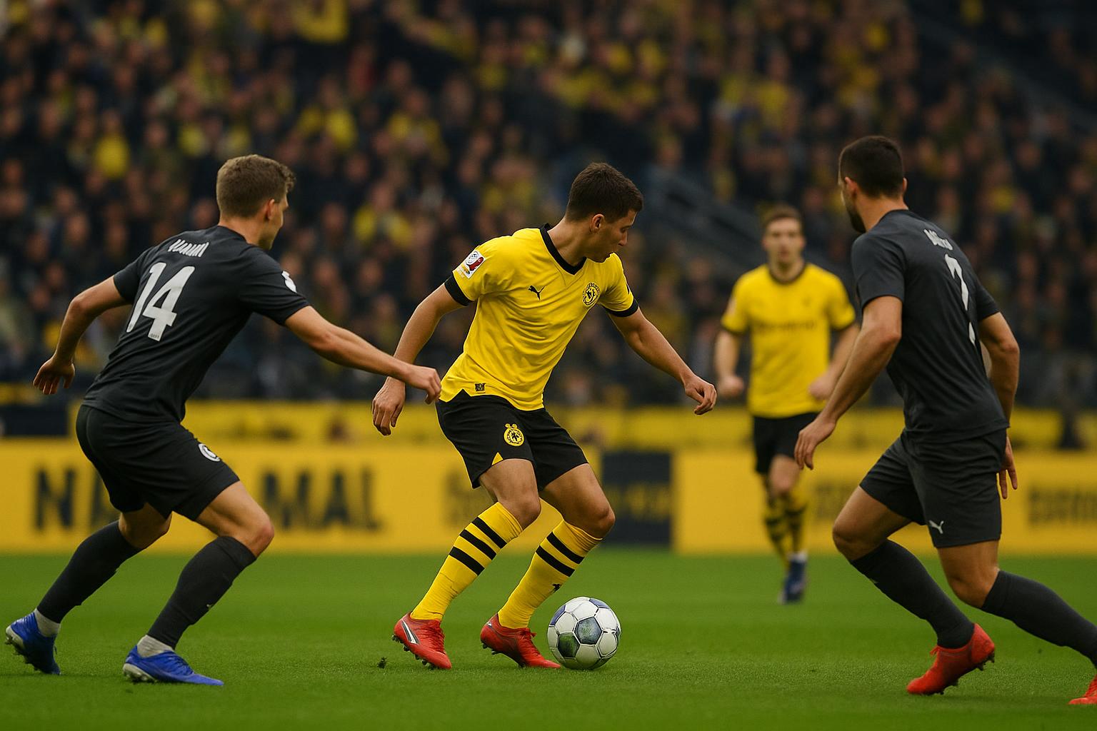 Spelmoment tijdens Borussia Dortmund tegen SC Freiburg in de Bundesliga
