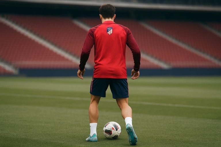 Julian Alvarez van Atlético tijdens een trainingsmoment, gefotografeerd zonder herkenbare gezichten