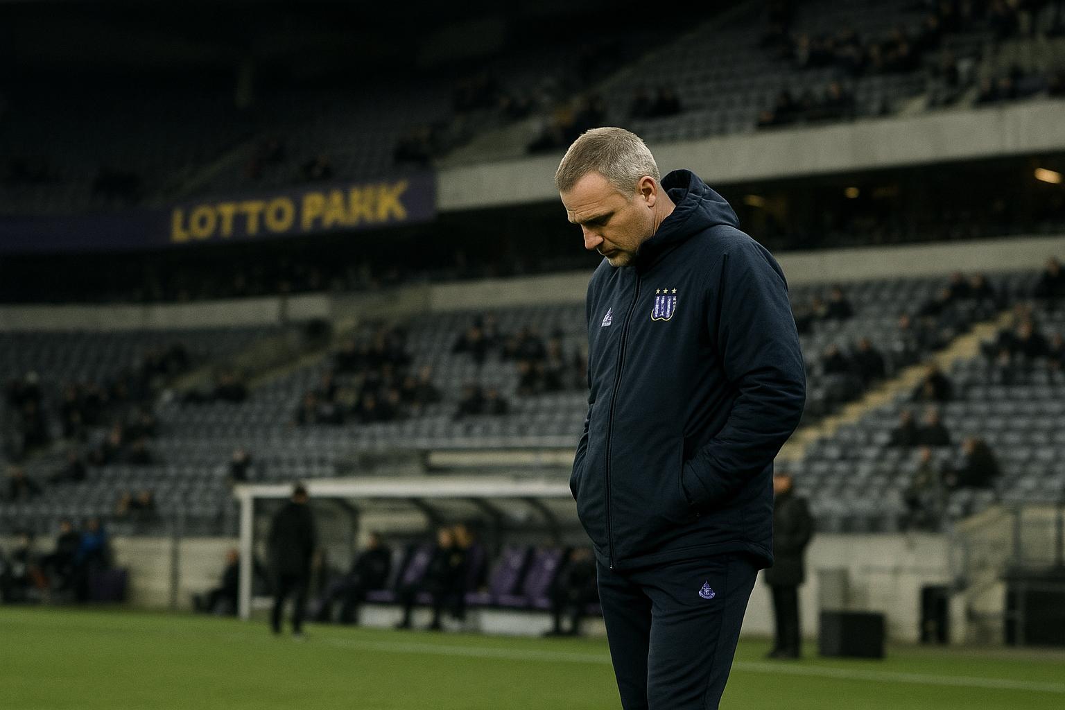Jรฉrรฉmy Taravel langs de zijlijn in het Lotto Park tijdens Anderlecht-Union