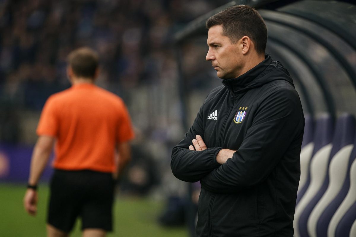 Jérémy Taravel langs de zijlijn bij Anderlecht tijdens de derby tegen Union