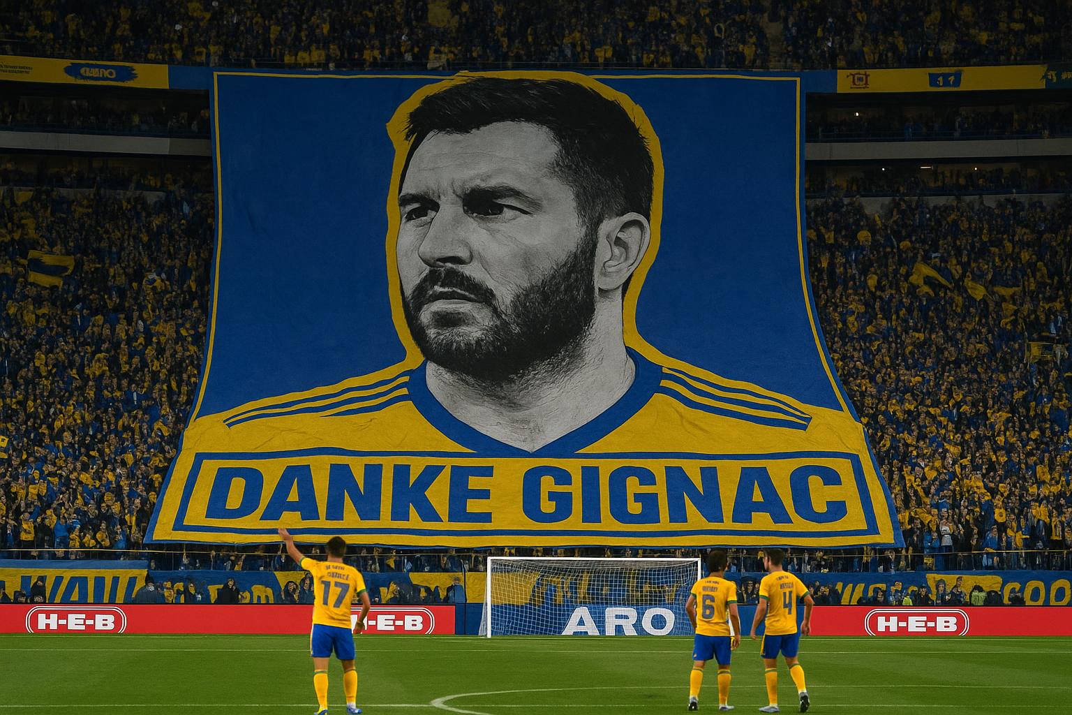 Eerbetoon in het stadion van Tigres UANL bij het afscheid van André-Pierre Gignac
