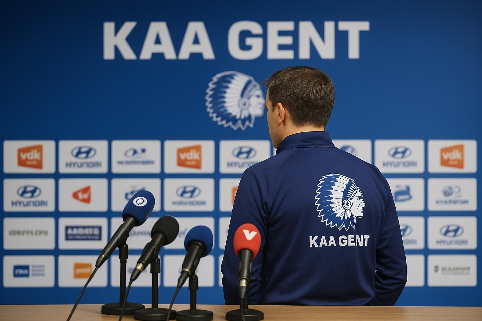 Rik De Mil tijdens een persmoment bij KAA Gent in aanloop naar Play-Off 1
