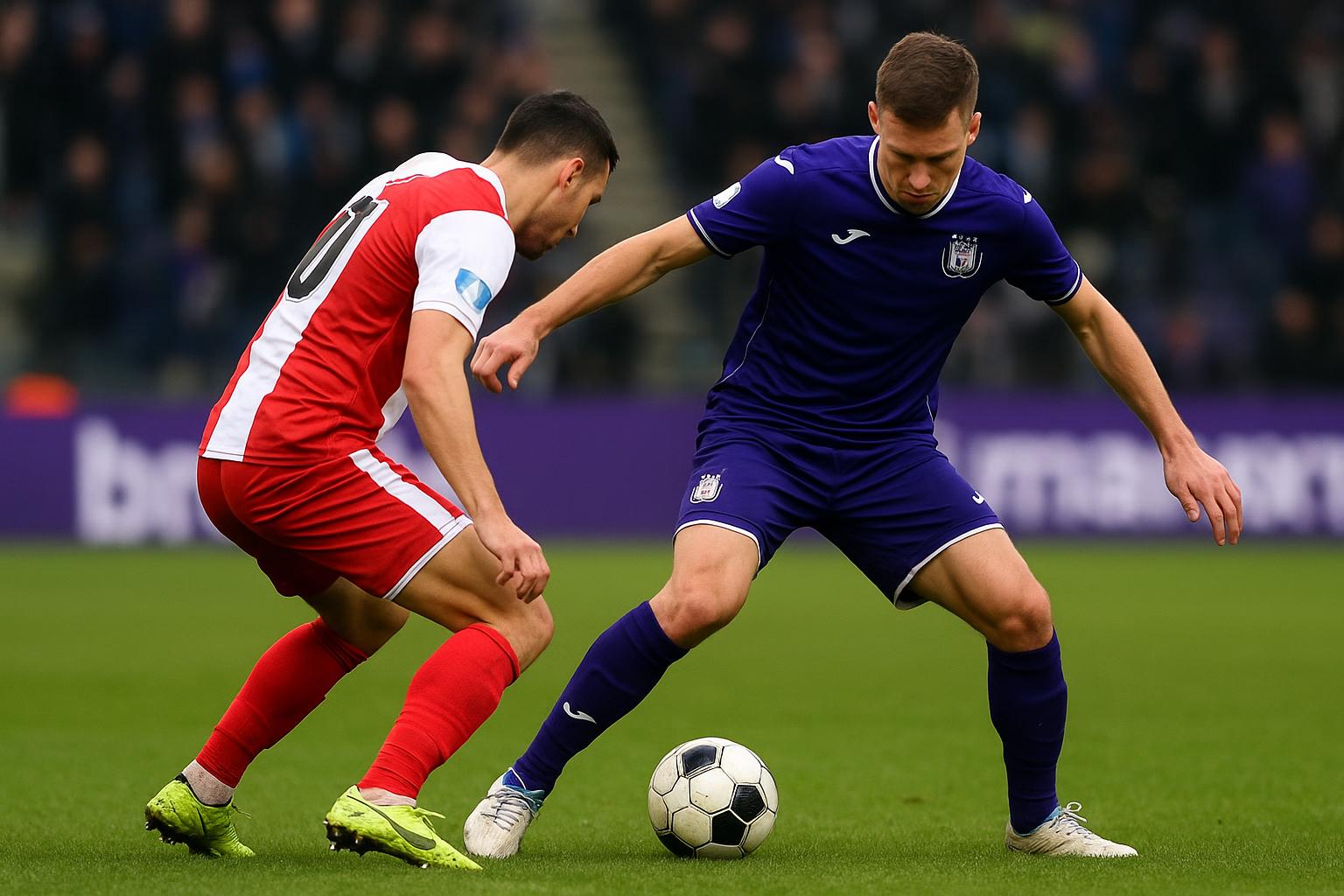 Spelers van RSC Anderlecht en Union SG in duel tijdens de Brusselse derby