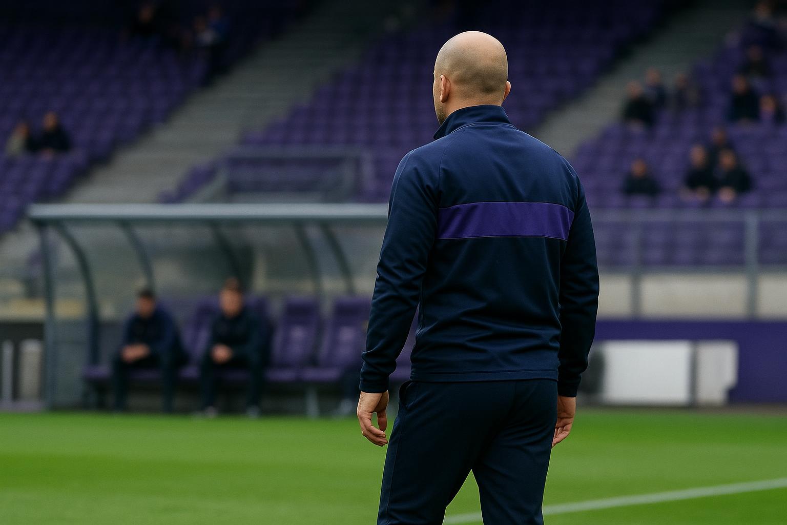 Jรฉrรฉmy Taravel langs de zijlijn bij RSC Anderlecht tijdens een wedstrijdmoment