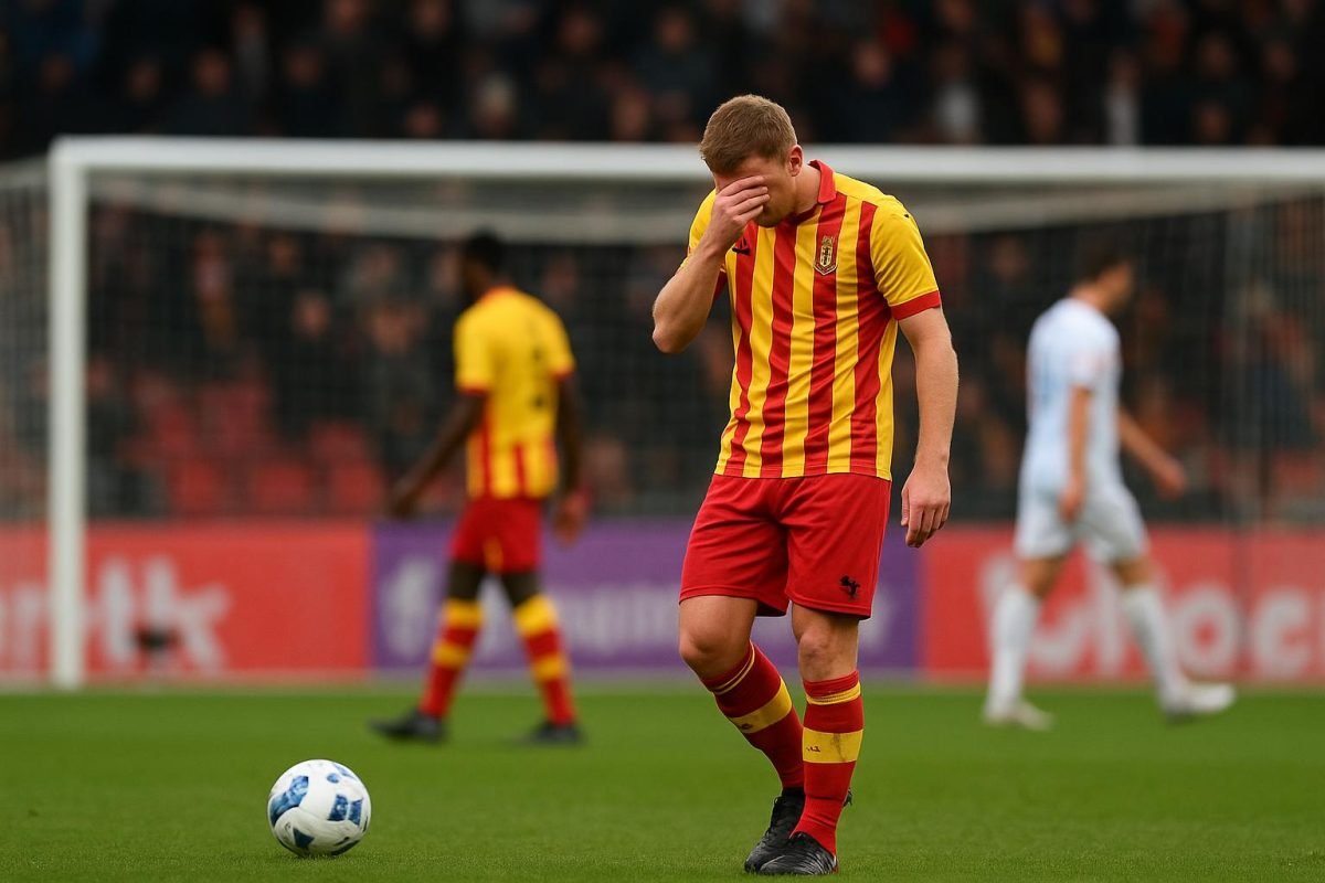 Bouke Boersma van KV Mechelen reageert na de nederlaag tegen STVV