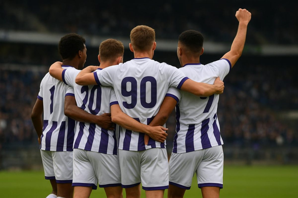 Spelers van RSC Anderlecht vieren een doelpunt in het stadion