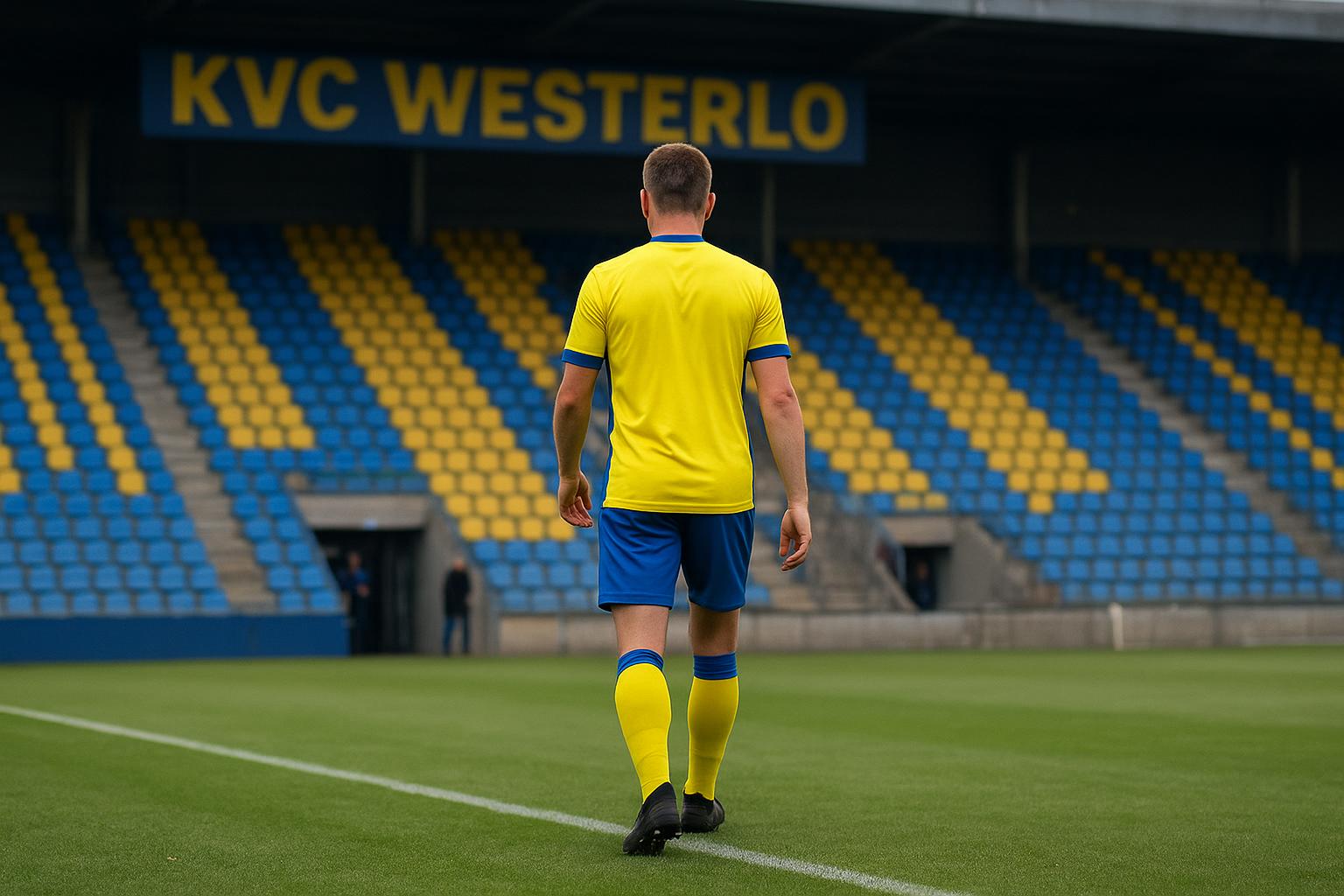 Spelers van KVC Westerlo vieren een doelpunt in het stadion.