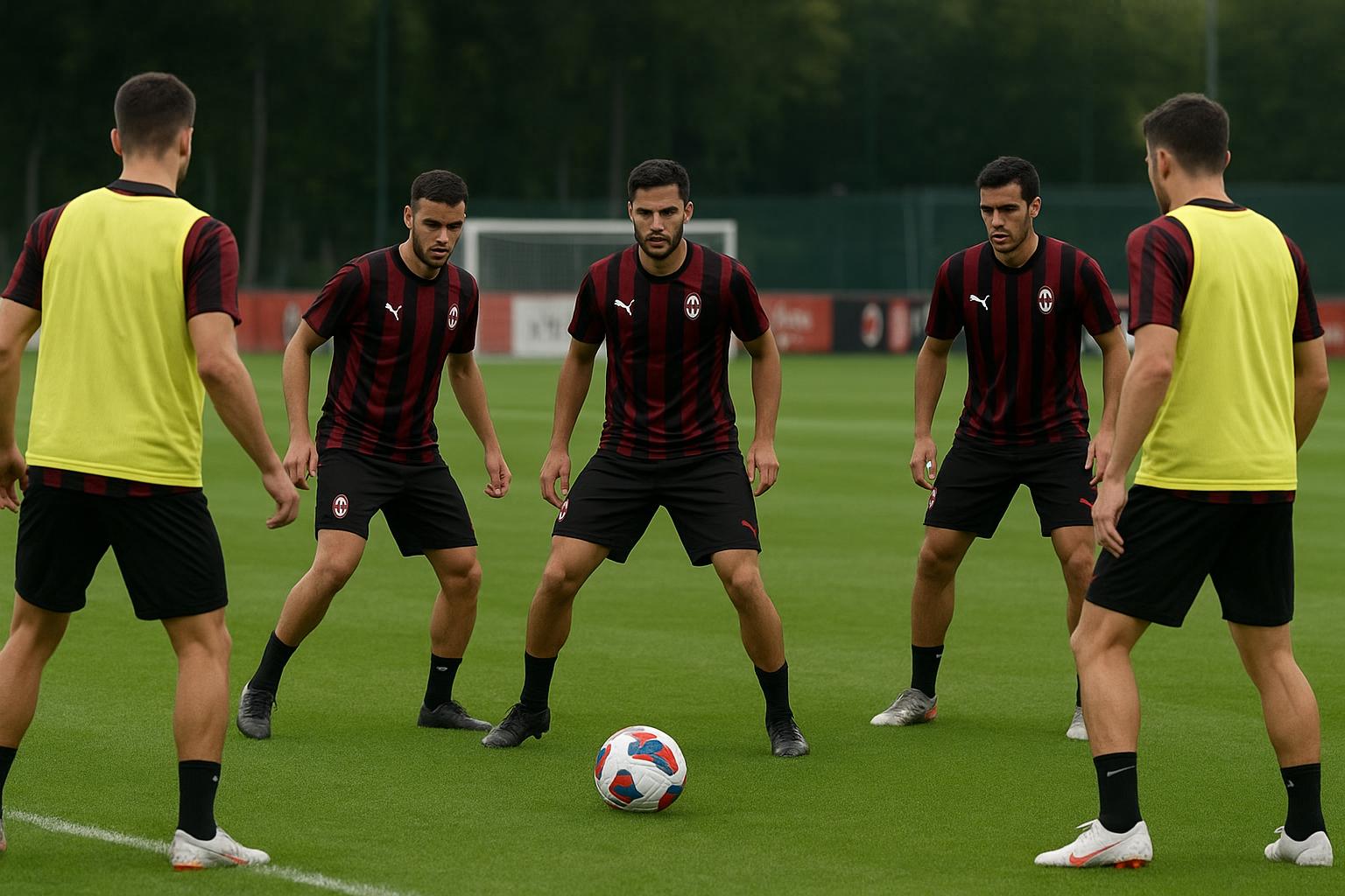 AC Milan op training met focus op het middenveld, zonder herkenbare gezichten