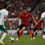 Actiebeeld van de Rode Duivels in de wedstrijd tegen Mexico
