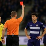 Killian Sardella van RSC Anderlecht na zijn rode kaart in het duel tegen Union in het Lotto Park