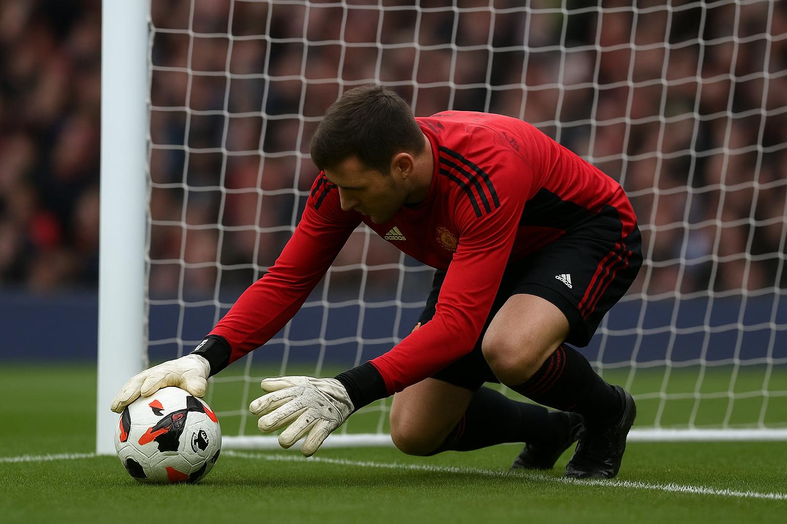 Senne Lammens in actie bij Manchester United tijdens een Premier League-wedstrijd