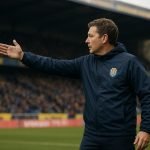 David Hubert langs de zijlijn tijdens een wedstrijd van Union SG in de Champions' Play-Offs