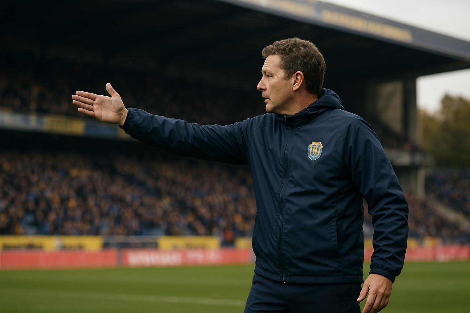 David Hubert langs de zijlijn tijdens een wedstrijd van Union SG in de Champions' Play-Offs