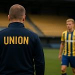 Beeld van Union SG-context in het Dudenpark, met focus op een verdediger in trainingssituatie zonder herkenbare gezichten.