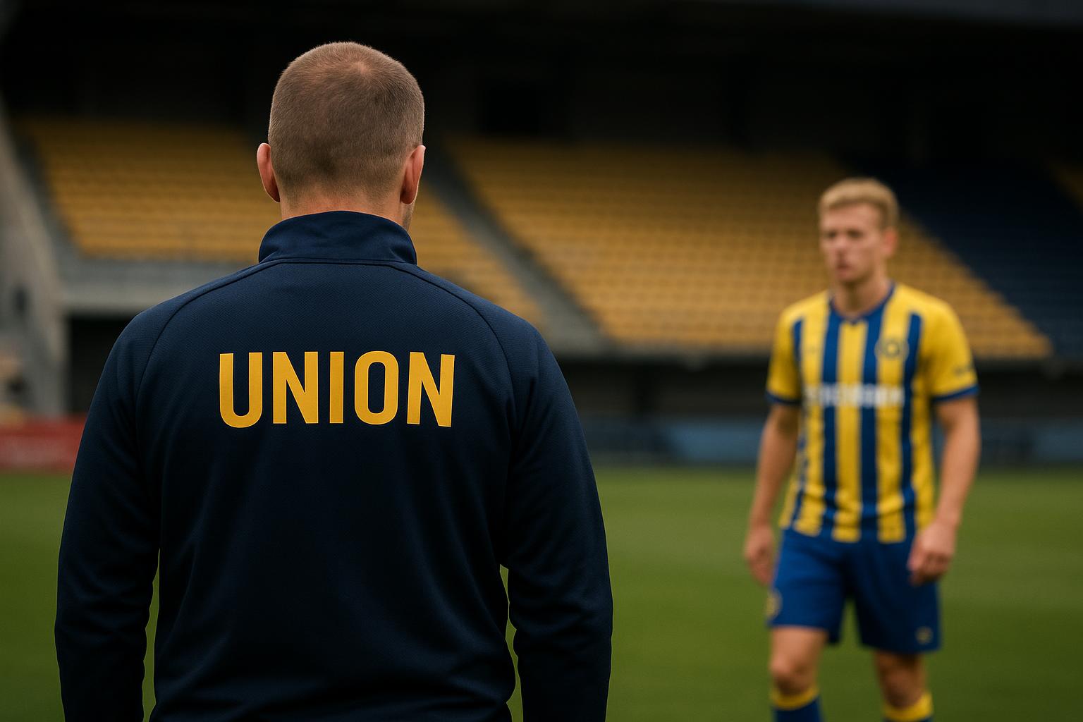 Beeld van Union SG-context in het Dudenpark, met focus op een verdediger in trainingssituatie zonder herkenbare gezichten.