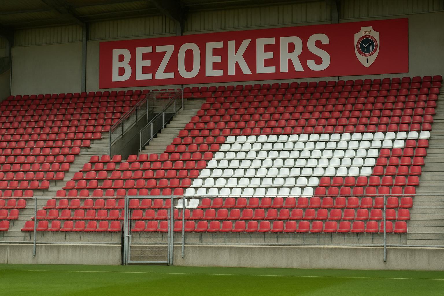 Lege bezoekerstribune in het Bosuilstadion bij Antwerp-Standard