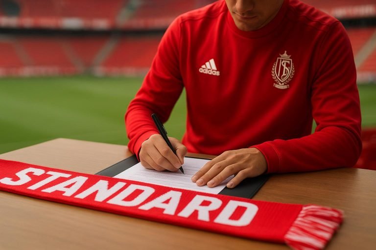 Sfeerbeeld rond de contractverlenging van Ibe Hautekiet bij Standard op Sclessin