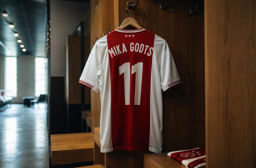 Mika Godts als Belgische buitenspeler van Ajax in actie