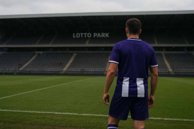 Mihajlo Cvetkovic van RSC Anderlecht in wedstrijdactie in het Lotto Park