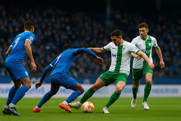 Spelmoment van KRC Genk in de Cegeka Arena tijdens een wedstrijd.