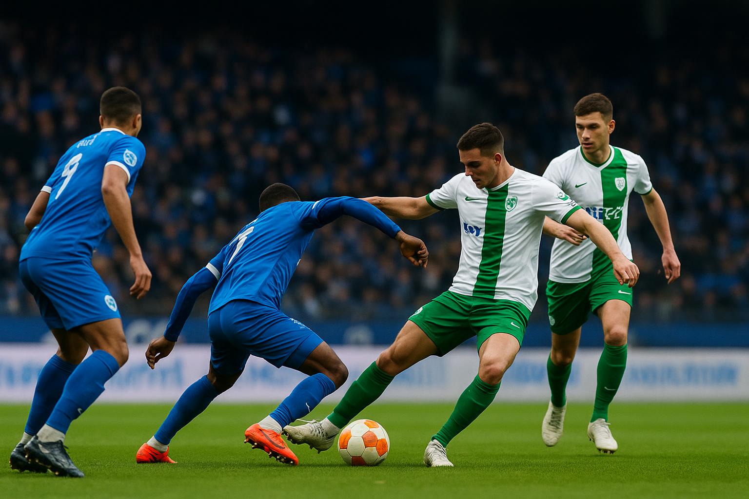 Spelmoment van KRC Genk in de Cegeka Arena tijdens een wedstrijd.
