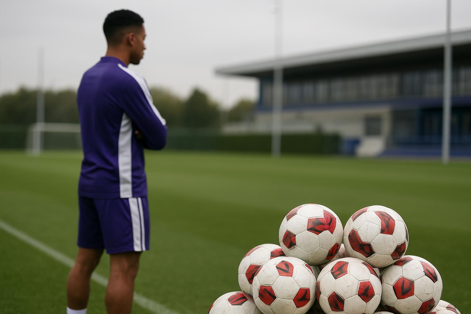Een trainingsmoment bij RSC Anderlecht met focus op een jonge middenvelder, zonder herkenbare gezichten.