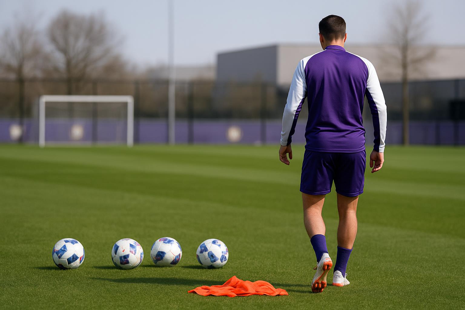 Beeld van een Anderlechtspeler op training na interlandverplichtingen
