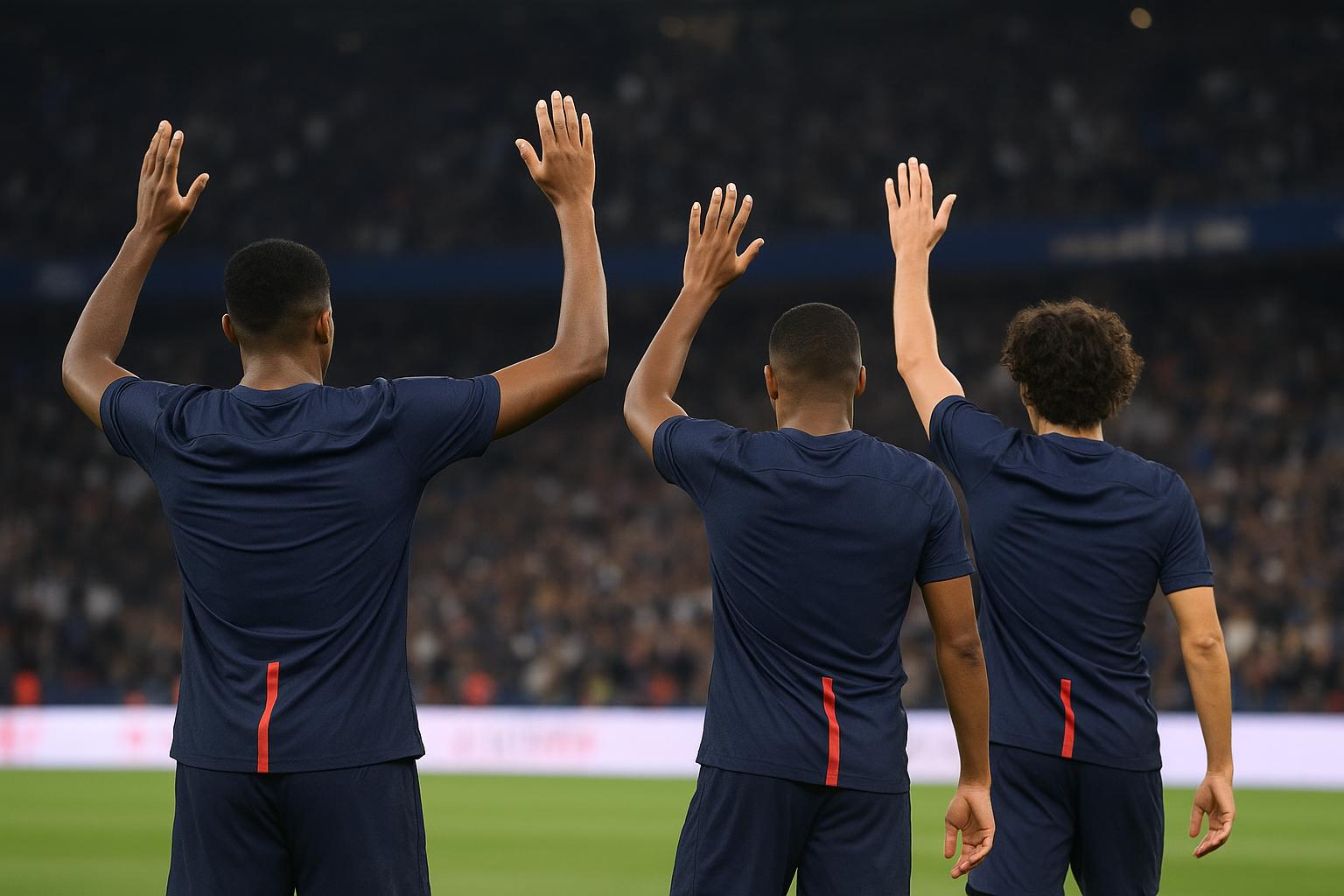 Spelers van Paris Saint-Germain vieren na de Champions League-match tegen Bayern München