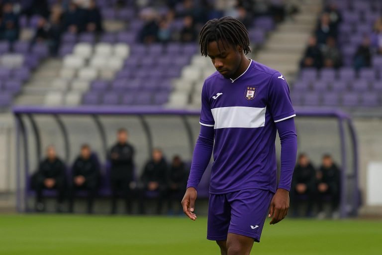 Majeed Ashimeru in actie voor RSC Anderlecht tijdens een wedstrijd
