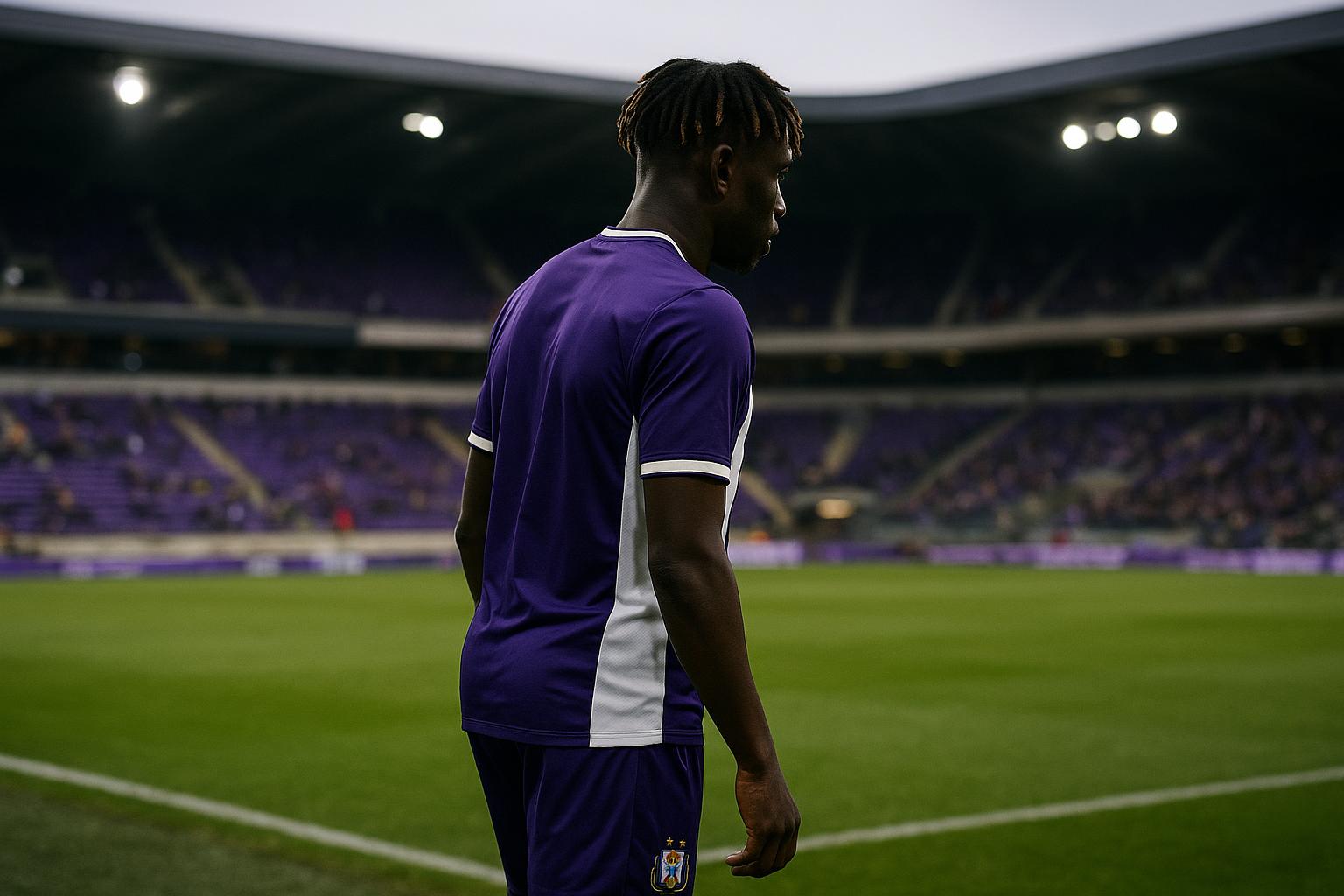 Moussa Ndiaye van RSC Anderlecht oogt teleurgesteld tijdens een wedstrijd in het Lotto Park.