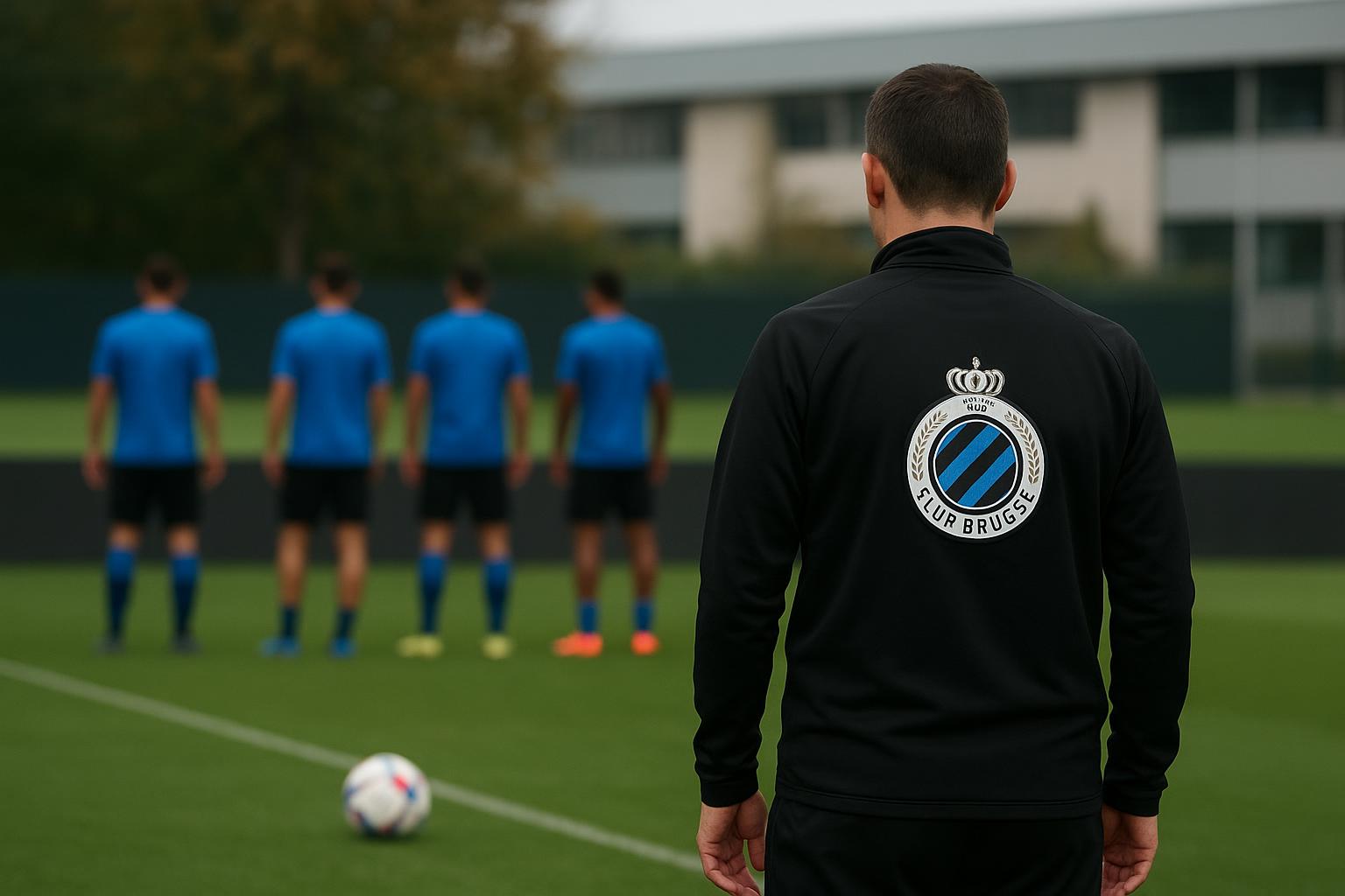 Trainingsoverzicht van Club Brugge in transfersfeer met spelers zonder herkenbare gezichten